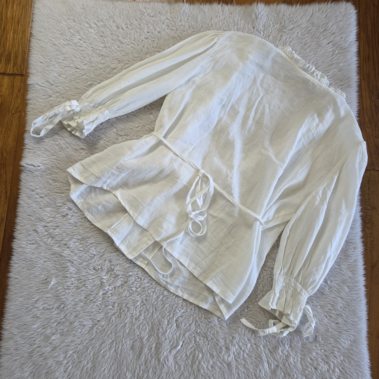 Linennaive Wrap Blouse Women's Os One Size White Ruffles — image 2 of 6